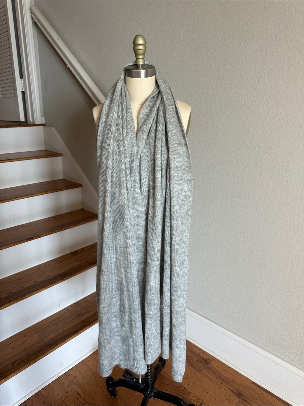 Free People Kennedy Waffle Knit Long Blanket Scarf Light Gray - Picture 7 of 9